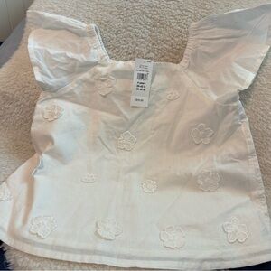 Girls’ White Embroidered Flower Flutter Sleeve Top